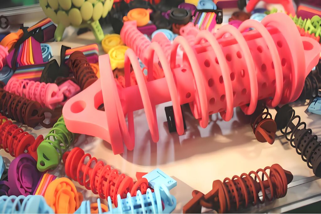 Multi-color product printed with SLS 3D printing technology, demonstrating high detail and complex geometry.